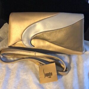 Impulse Sharif clutch + crossbody strap fold over close swirl pattern front bag